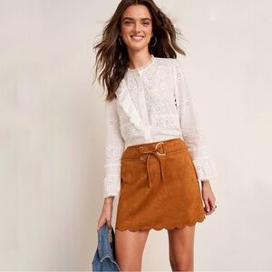 Francesca's Collections Camel Brown Faux Suede Scallop Hem Mini Skirt NWT